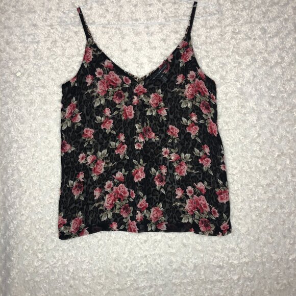 White House Black Market Leopard Print Cami‎ Top Floral Trim Sleeveless MP - Picture 10 of 10